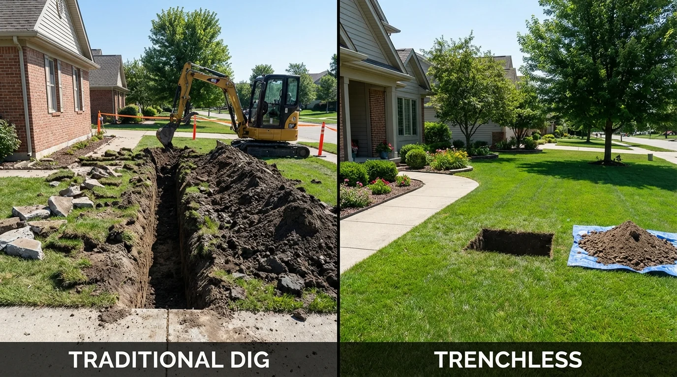 Trenchless sewer repair with minimal yard damage versus traditional excavation in Bemidji, MN